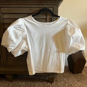 A new day - White Puff Sleeve Blouse, slightly cropped, super cute